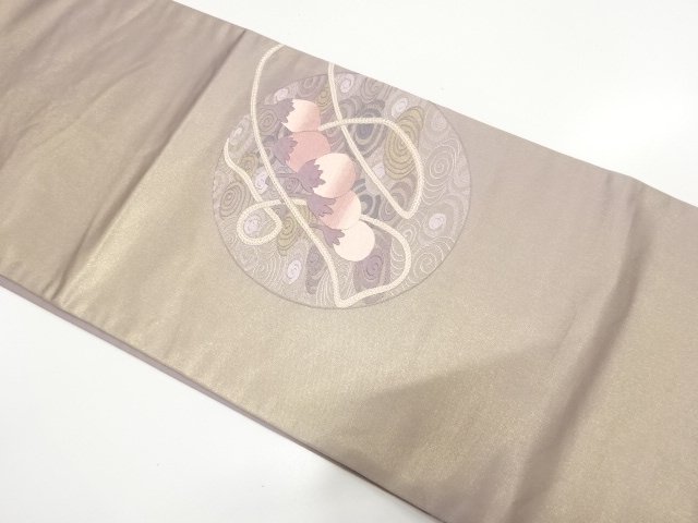 JAPANESE KIMONO / ANTIQUE EGGPLANT PATTERN EMBROIDERED FUKURO OBI (MAT